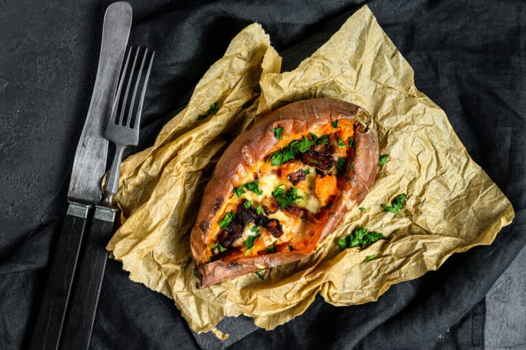 Black Bean Chili Stuffed Sweet Potato